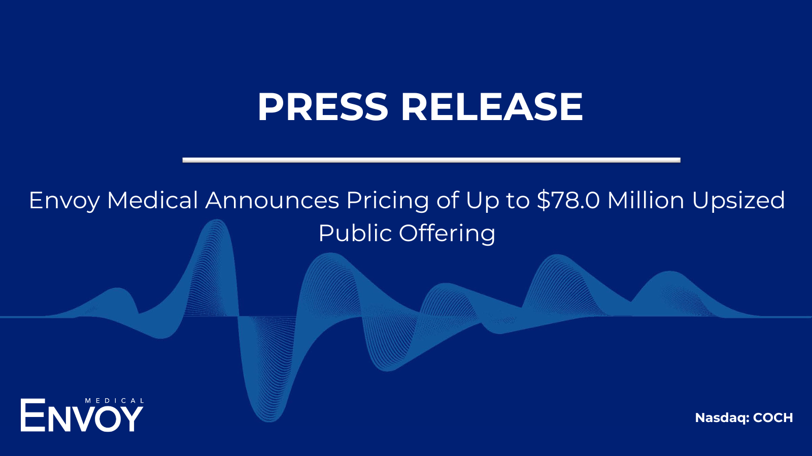 Blue tile with Envoy logo and sound wave and title of press release in white